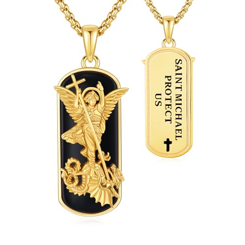 Gold Patron Saint Amulet Necklace 925 Sterling Silver Black Onyx Patron St Amulet Medal Protection Pendant Jewelry for Women Men