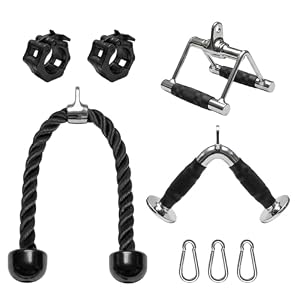 Heavy-Duty Cable Machine Attachments, LAT Pulldown Kit with V-Bar, Tricep Rope, Double D Handle, Barbell Collar, 360° Swivel Hooks, Alloy Steel Home Gym Full Body Workout
