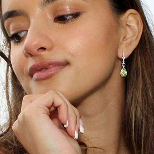 Jo Wisdom Women Earrings,925 Sterling Silver Leverback Dangle Earrings With 8X12Mm Teardrop Gemstone Drop Earrings,August Birthstone Peridot Color #TOP1