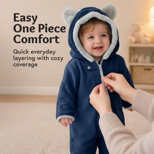Image of baby deedee Bunting Fleece - Hooded Bear Ears Diaper Zip