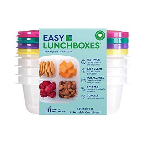 Easylunchboxes® - Bento Snack Boxes - Reusable 4-Compartment Food Containers For School, Work And Travel, Set Of 4, Brights #TOP7