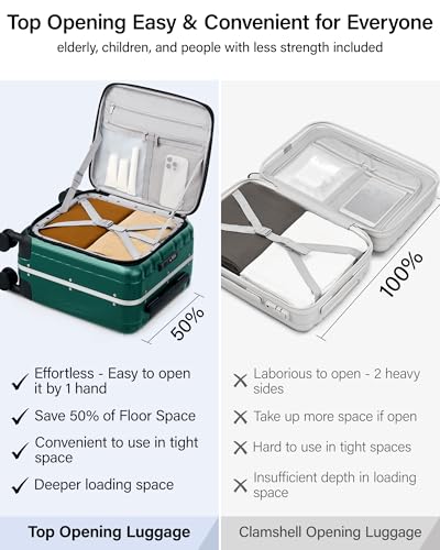 Image of Hanke 16 20 24 26 Inch Carry On Suitcase PC Hardshell Luggage Top Open Aluminum Frame Rolling Suitcases with Wheels Tsa Luggage Travel Luggage for Womem Men, Dark Green, 16 Inch