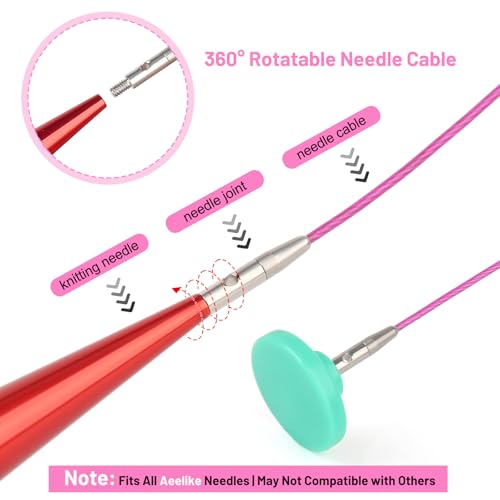 Image of Aeelike Interchangeable Cables for Knitting and Tunisian Crochet, 4 Size Set in 16 inch (40cm) 24 inch (60cm) 32 inch (80cm) and 40 inch (100cm) Flexible Steel Knitting Cords for Aluminum Needles