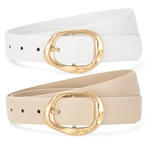 Image of TRIWORKS 2 Pack Leather Belts for Women Fashion Waist Belt with Liquid Shapes Women Belt for Jeans Pants Dresses