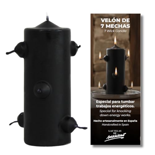 Velón Negro 7 Mechas para Rituales de Limpieza Profunda y