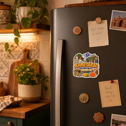 Image of Zesta Wooden Fridge Magnets Set | Refrigerator Decor Magnets for Kitchen | India Souvenir Fridge Magnet Collection | Wooden Magnet for Fridge Door Decoration (Ahemdabad)