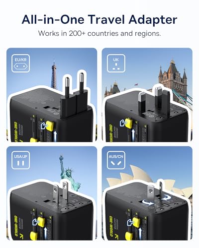 Image of Baseus 45W European Travel Plug Adapter, 6-in-1 Universal Power Adapter with USB-C Retractable Cable, PD Fast Charging GaN International Travel Essentials for Over 200 Countries - Picogo AG11