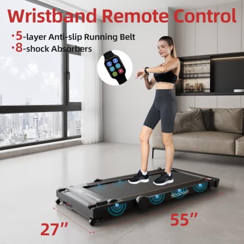 Image of Hccsport Treadmill with Incline, 3 in 1 Under Desk Treadmill Walking Pad with Removable Desk Workstation 3.5HP Foldable Compact Walking Treadmills for Home Small Office with Wristband Remote Control