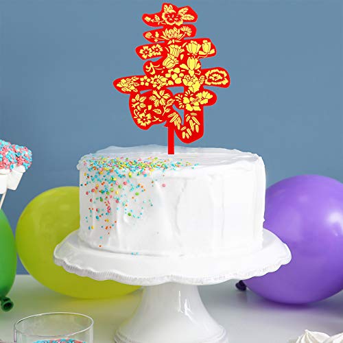 Kakaswa Acrylic Longevity Cake Topper, Chinese Traditional Birthday Party Sign, Adults Birthday Party Supplies, Red #TOP4
