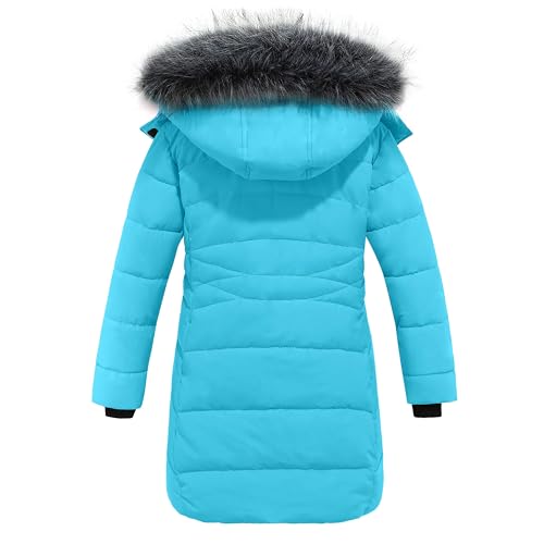 Image of wantdo Girls Winter Coats Long Puffer Jackets Fleece Lined Removable Hood | Detachable Faux Fur, 5000mm Waterproof, Zippered Pockets, Machine Washable