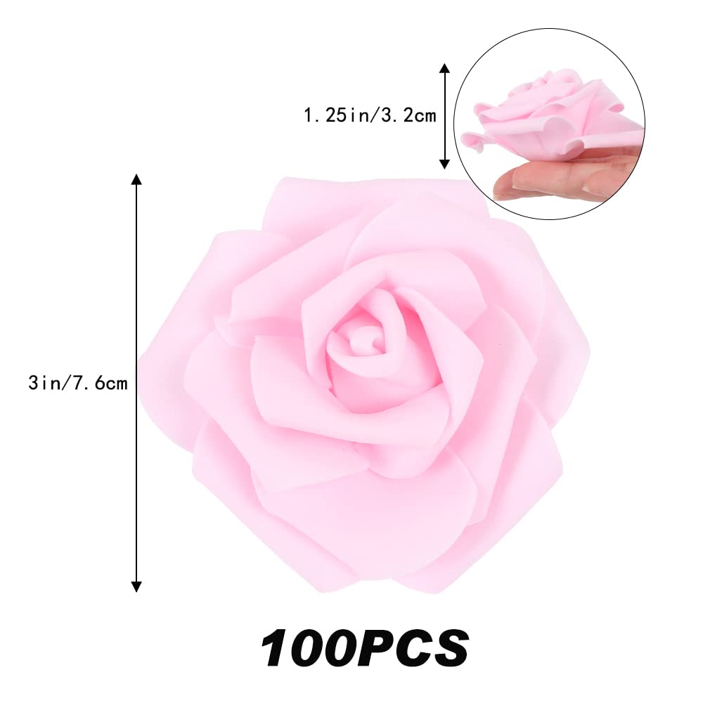 IPOPU 100 rose artificiali in schiuma, dall'aspetto realistico, rosa chiaro, per fai da te, matrimoni, baby shower, centrotavola, feste, decorazioni per la casa (rosa chiaro, senza stelo)