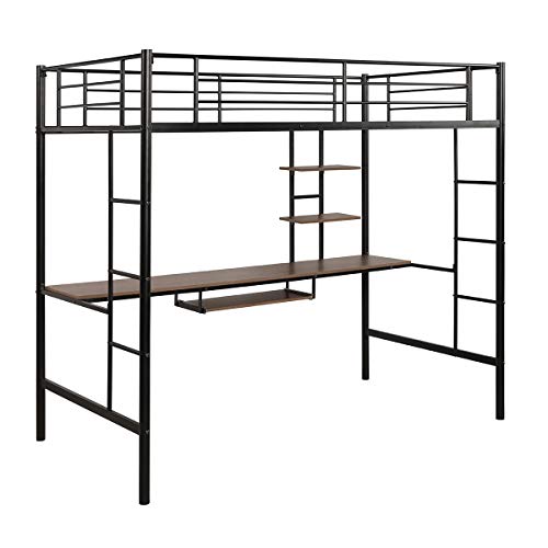 Giantex Metal Loft Bed Frame, Twin Size Bunk Bed with Bilateral Ladders, Guardrails