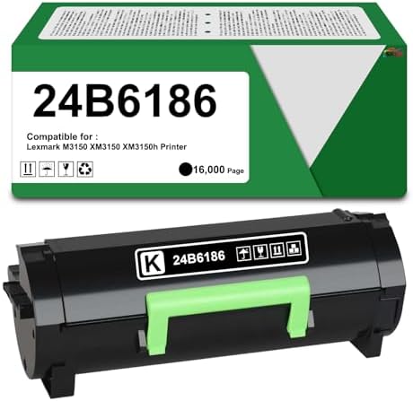 24B6186 Black Toner Cartridge 16000Pages High Yield Replacement for Lexmark M3150 XM3150 XM3150h Laser Printer All-in-One Copier