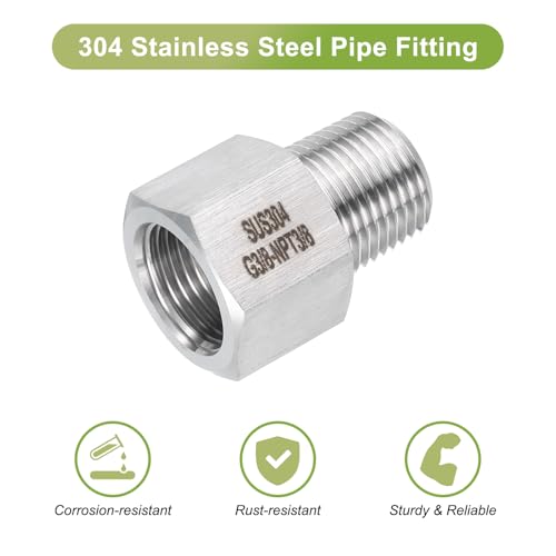 Image of uxcell 2 Pcs Pipe Fittings Reducer Adapter 3 /8 inch NPT Male Pipe x 3 /8 inch G Female Pipe Stainless Steel Adapter Pressure Gauge Connector for Oil Air Gas Hydraulic Systems