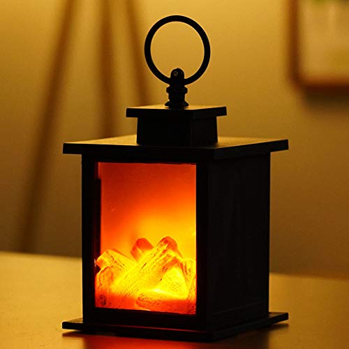 Image of Small Cozy Fireplace Lantern Traditional Realistic Log Wood Burning Flame Effect Ligh LED Charcoal Style Table LampFor Indoor & Outdoor Use