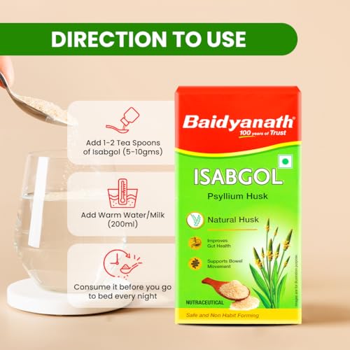 Image of Baidyanath Ayurved Isabgol(Psyllium Husk) Powder - 100 gm|Healthy Digestive Tract|Rich Source Of Dietary Fibre, Gluten Free|Effectively Relieves Constipation|Supplement For Digestion(Pack of 2)