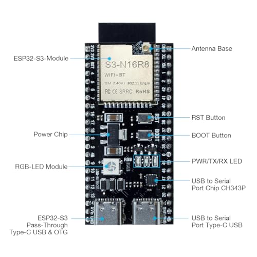 Image of Hosyond 3Pack ESP32-S3 Development Board N16R8 MCU with Dual-Mode Wi-Fi Bluetooth Type-C, Compatible with Arduino IoT ESP32-S3-WROOM-1