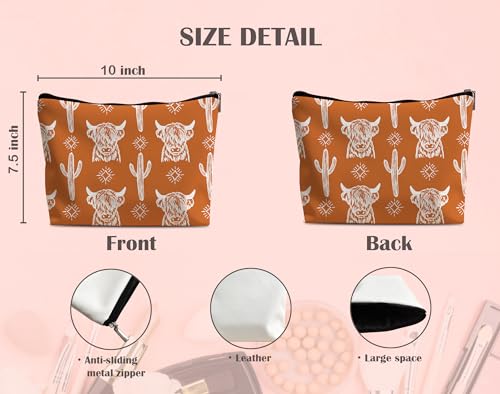 Image of Cow Makeup Bag - Leather Cowgirl Gifts for Women, Cowgirl Stuff, Western Gifts