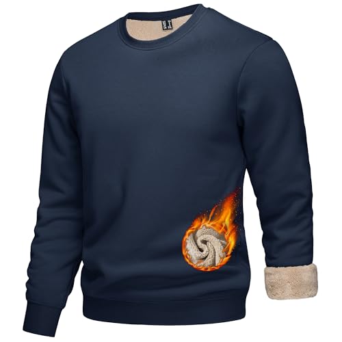 Image of KEFITEVD Sweatshirts for Men Fleeces Winter Work Jumpers Thick Thermal Pullover Crewneck Long Sleeve Golf Jumper,Navy Blue,S