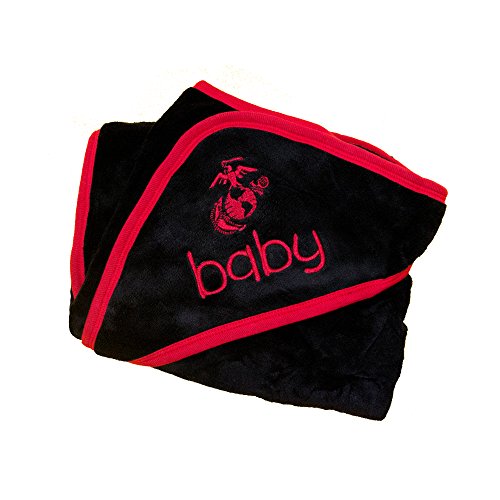 Image of United States Marine Corps Plush Fleece Black & Red Baby Blanket - Officially Licensed Infant Comfort with Embroidered Marine EGA Logo Pocket