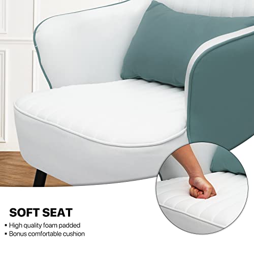 Monibloom Upholstered Accent Armchair For Living Room, Mid Century Modern Leatheraire Single Sofa Chair W/Lumbar Pillow For Reading, Metal Legs White/Cadetblue Contrasting Colors Chair For Bedroom #TOP7
