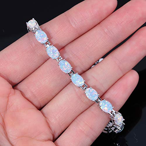 Cinily OS353 Oval Shape Tennis White Opal Bracelet thumb #4