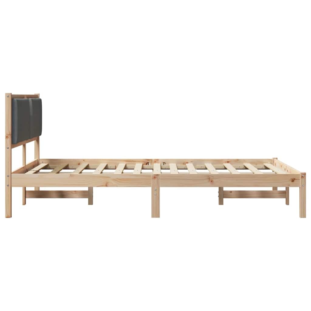 Lite drewno sosnowe Nowoczesny minimalistyczny design 135 x 190 cm Szary | Ramka łóżka Ciemnoszary 135x190 Lite Drewno Sosnowe Tapicerowane Wezgłowie Stelaż Listwy Mocna Konstrukcja