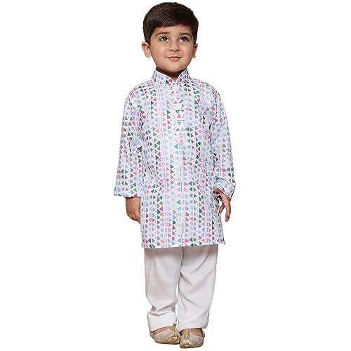 Image of AJ DEZINES Kids Cotton Printed Kurta Pyjama Set For Boys