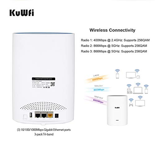 KuWFi-3-Pack-Tri-Band-Whole-Home-Mesh-WiFi-System-with-AC2200-Speed-Gigabit-Mesh-WiFi-5-Router-Extender-Replacement-Covers-up-to-6500-sqft-Tri-Band-WiFi-Mesh-2-Node 41i5OtK9BnL