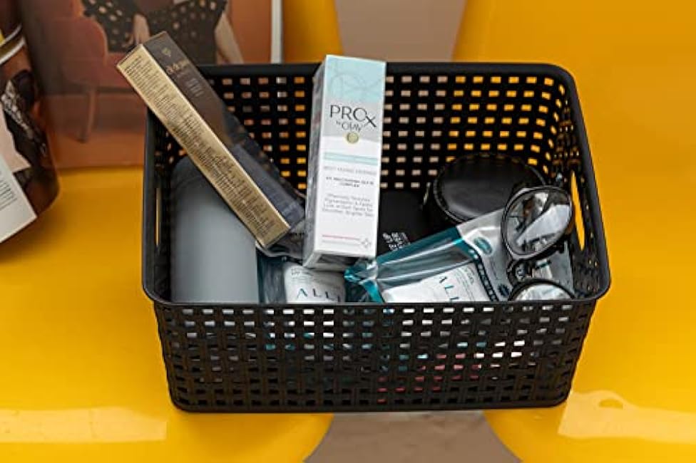 Plastic Storage Baskets for Organizing,11.42X9X4.7,Pack of 4 (Black)