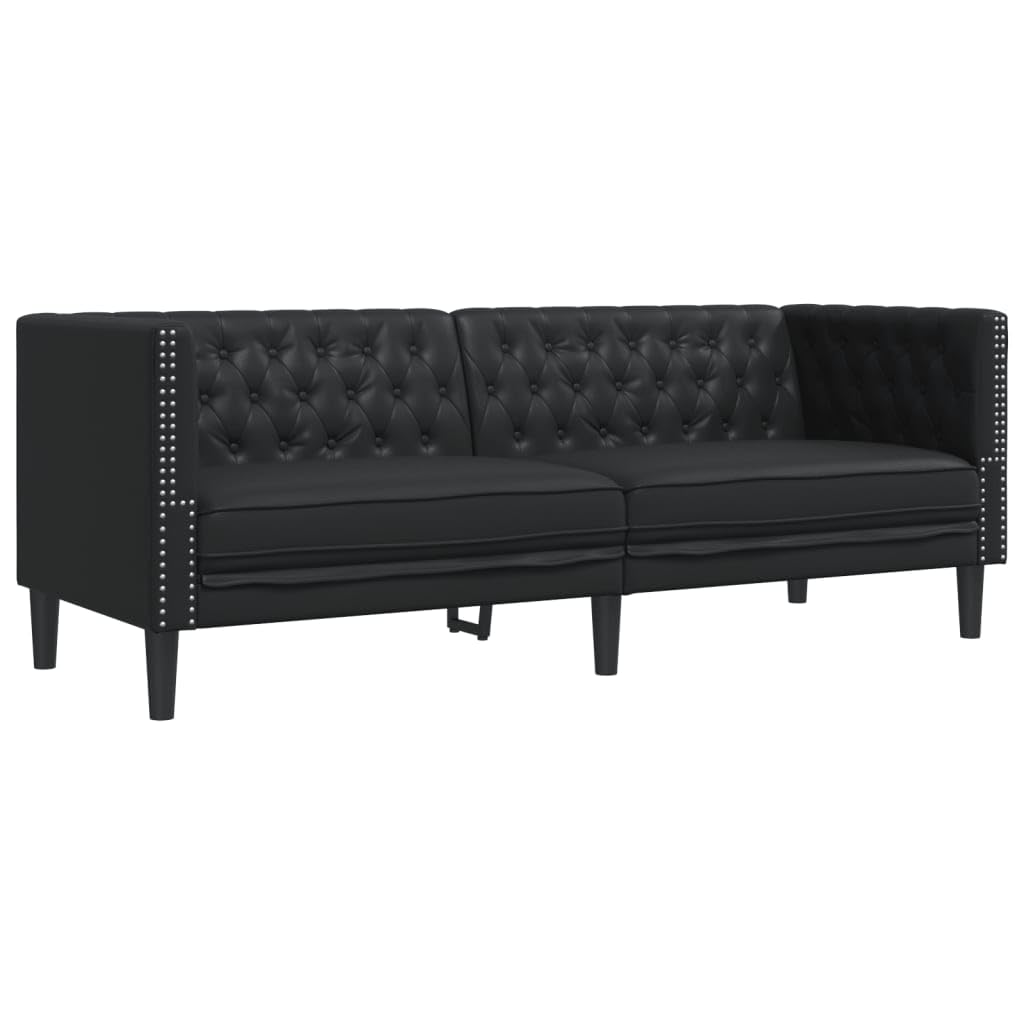 Sofá Chesterfield de 3 plazas vidaXL en Cuero Artificial Negro
