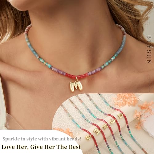 Beaded Initial Necklaces for Women Teen Girl Gifts Trendy Stuff Colorful Gemstone Choker Necklace with Bubble A-Z Stocking Stuffers for Teens Christmas Gifts for Her Birthday Summer Beach Jewelry for Daughter Sister Friend