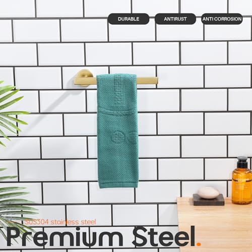 AONEON Hand Towel Rings Bathroom Towel Holder Modern Small Bath Towel Bars Stainless Steel Wall Mounted Brushed Gold AN3001GD by AONEON - Image 4