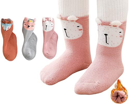 3 Pack Thicken Terry Baby Girls Boys Winter Socks 1-3 Years Toddler Cold Weather Thermal Socks Newborn Infant Insulated Cozy Warm Socks Kids Boys Girls Cute Animal Cotton Baby Ankle Socks