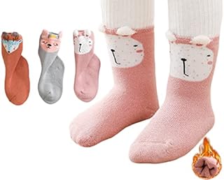3 Pack Thicken Terry Baby Girls Boys Winter Socks 1-3 Years Toddler Cold Weather Thermal Socks Newborn Infant Insulated Cozy Warm Socks Kids Boys Girls Cute Animal Cotton Baby Ankle Socks