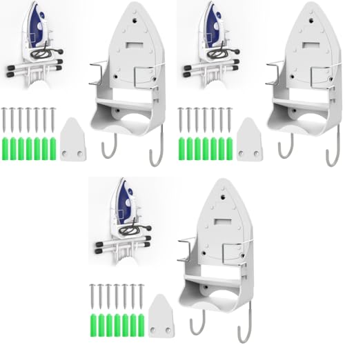 Image of HASTHIP Wall Mount Iron Board Hanger Electric Holder Storage Organizer with Removable Hooks for Household Bathroom Laundry Room 3 PCS
