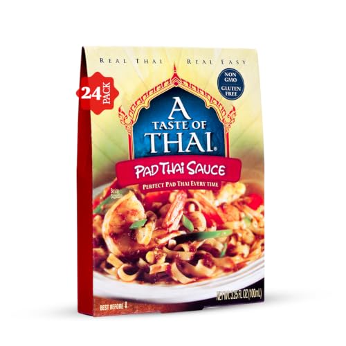 A Taste of Thai Pad Thai Sauce – Authentic Tamarind Cooking Sauce for Stir-Fries, Noodles, Soups & Marinades – Ideal for Thai Recipes – Trans Fat-Free, Gluten-Free, Preservative-Free – (24 Pack, 3.25 oz Each)