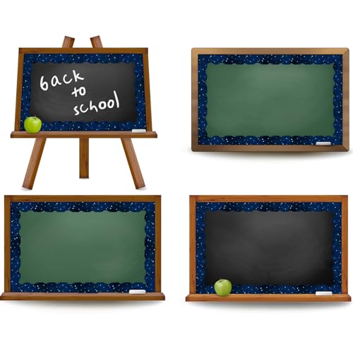 Image of Whaline Galaxy Bulletin Board Borders Space Border Trim Blue Starry Night Sky Die-Cut Scalloped Border Trim for Back to School Classroom Office Chalkboard Decoration