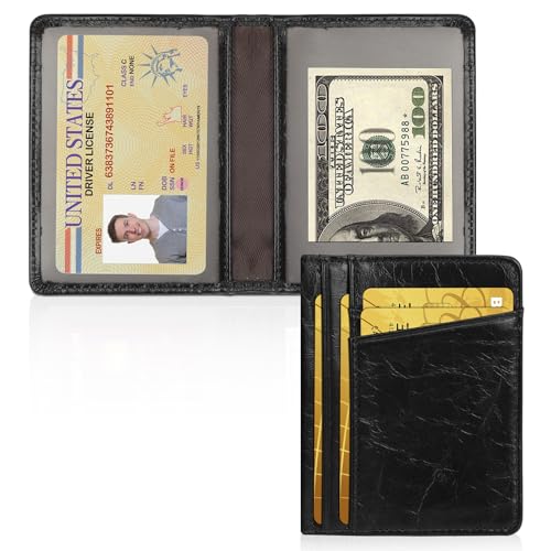 Slim Minimalist Wallet - Premium Leather Card Holder RFID Blocking Card Case with 8 Card Slots and 2 ID Window, Crackle Black2