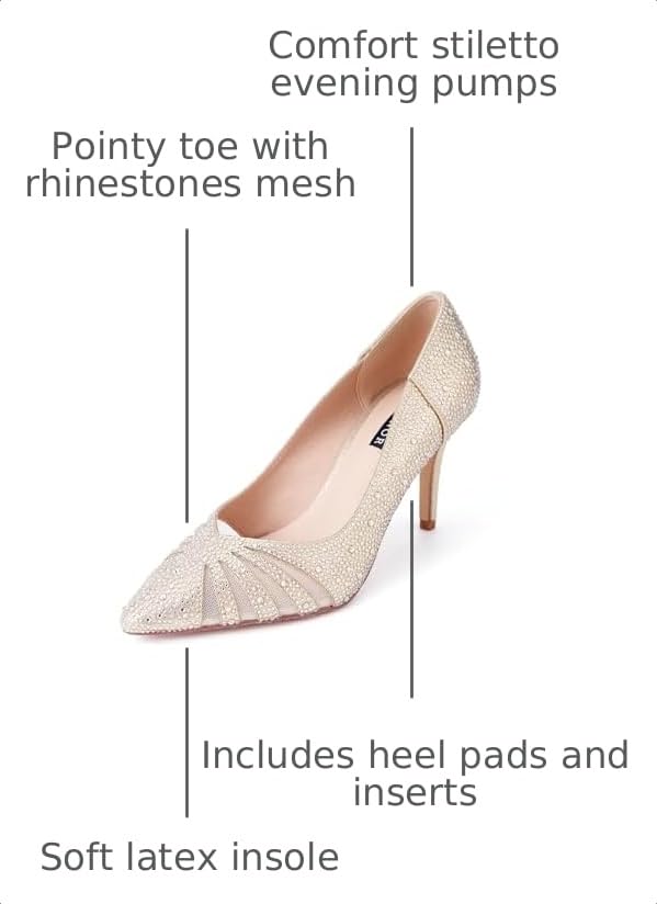 Image of ERIJUNOR E2406 Women Pumps Comfortable Mid Heel Sparkly Rhinestone mesh Evening Prom Wedding Shoes