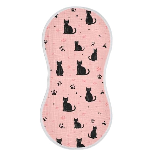 2 Pack Black Cat Muslin Burp Cloths Cotton Absorbent Baby Burping Rags for Boys Girls Soft Newborn Burp Bibs, 22 x 11 Inch