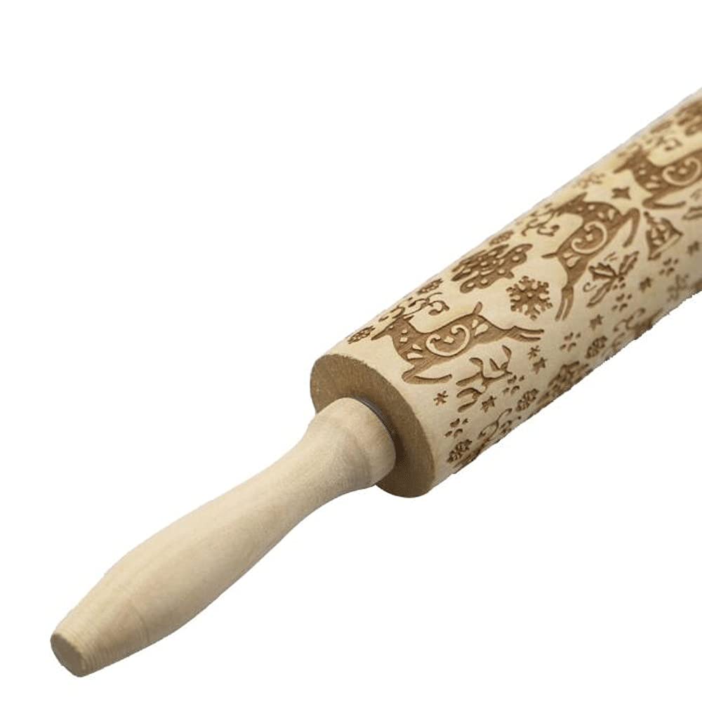 Rodillo con Relieve de Madera, Fondant, Masa para Pasteles, Galletas, Fideos, Galletas, patrón de Flores, Rodillo Grabado para envío Directo (C)