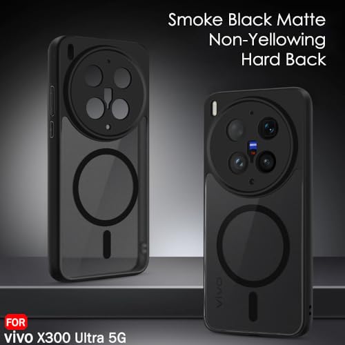Image of TheGiftKart Hybrid Shockproof Back Cover Case for Vivo X300 Ultra 5G Compatible with MagSafe | Camera Protection Module | Hard Back Cover Case (PC & TPU, Translucent Smoke Matte Back, Black Sides)