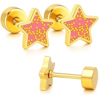 BAUCH Pendientes Niña 1 Par de Aretes Estrella Rosa Minimalistas