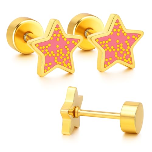 BAUCH Pendientes Niña 1 Par de Aretes Estrella Rosa Minimalistas (Moda Versátil, para Uso Cotidiano, para Mujeres)