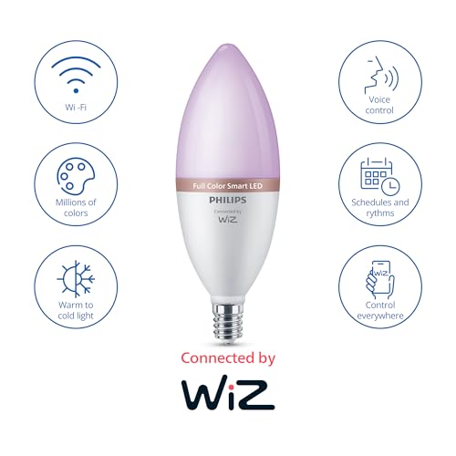Image of PHILIPS Smart 40W B12 Color LED Smart Candle-Shaped Bulb 4-Pack- E12- Indoor - Connects to Your Existing Wi-Fi - Control with Voice or App + Activate with Motion - Matter Compatible