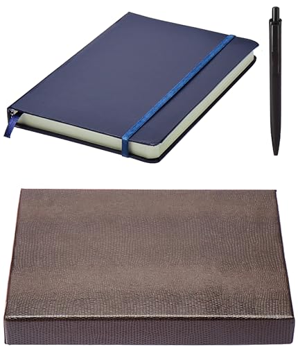 Image of amazon basics A5 Notebook With Ribbon Bookmark & Pen,Gift Set For Corporate & Personal Occasions (Blue),240 Pages