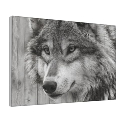 Lienzo de lobo gris enmarcado, decoración de pared artística de 30x45 cm