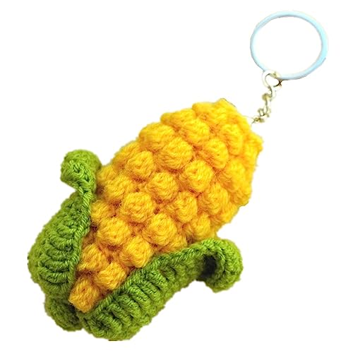 Handmade Knitted Crochet Cute Vegetable Corn Keychain Key Ring Purse Pendant