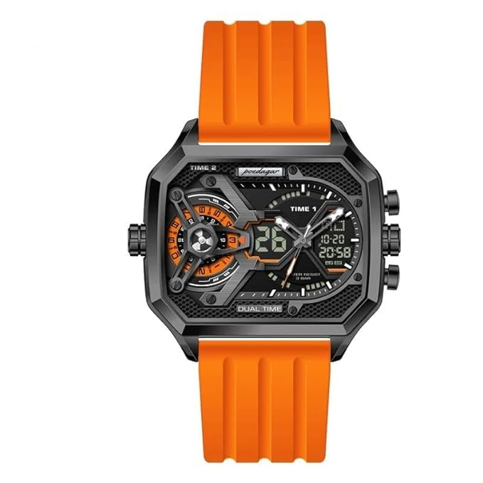 Image of Men's Square Luxury Stainless Steel Quartz Watch - Waterproof 10BAR Wristwatch with Luminous Display, Day /Date Calendar, Hardlex Glass - Fashion & Business Timepiece